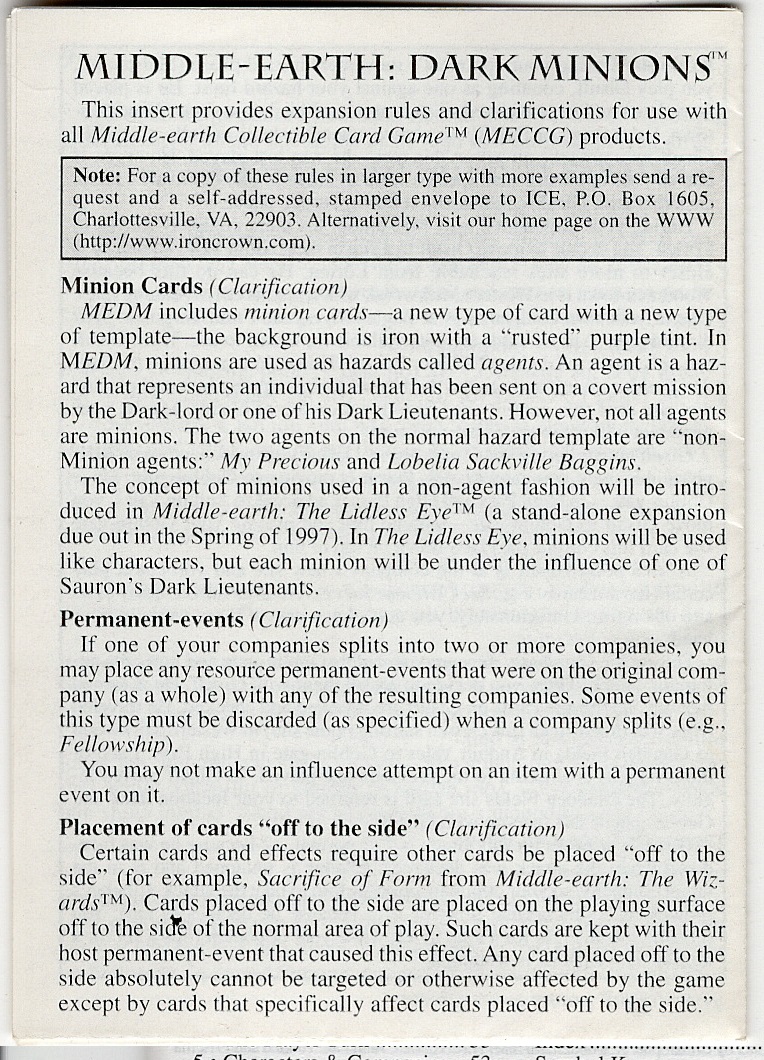 Rules Insert Sheet - Dark Minions - Click Image to Close