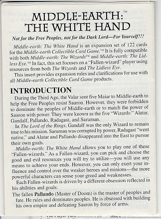 Rules Insert Sheet - The White Hand - Click Image to Close