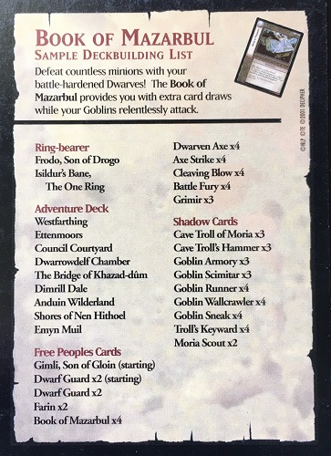 Book of Mazarbul - Sample Deckbuilding List - Click Image to Close